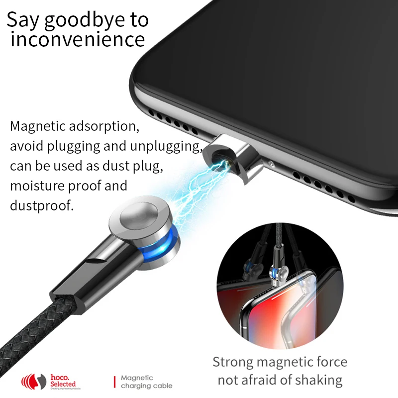 HOCO 180 градусов вращающийся магнитный кабель 3A Быстрая зарядка Micro usb type C кабель светодиодный провод для Apple iPhone samsung Xiaomi huawei