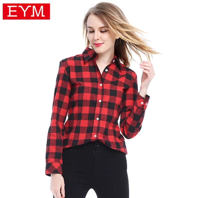 Camisas a cuadros blusa holgada informal de manga larga, color rojo y negro, estilo universitario, novedad de 2021 _ - AliExpress Mobile