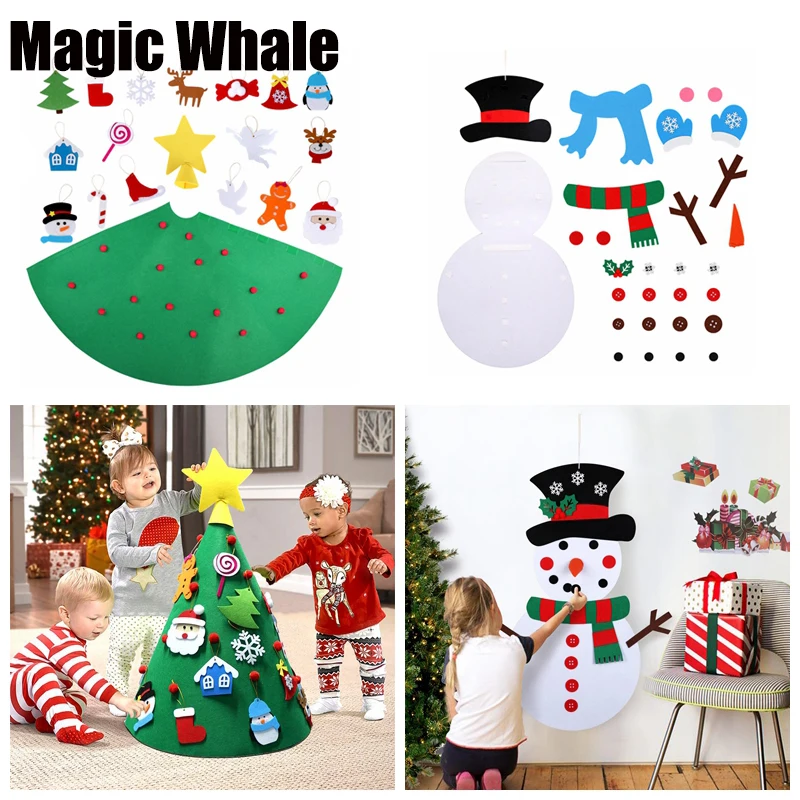 

New Year DIY Felt Christmas Tree Snowman with Ornaments Fake Christmas Tree Kids Toys Christmas Party Decoration