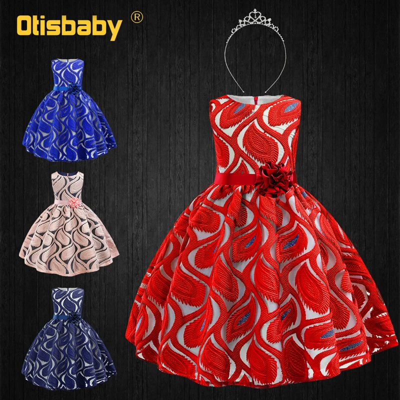 Новогоднее нарядное Открытое платье с цветочной вышивкой для девочек; платье без рукавов для дня рождения; детское нарядное платье принцессы с рюшами на свадьбу