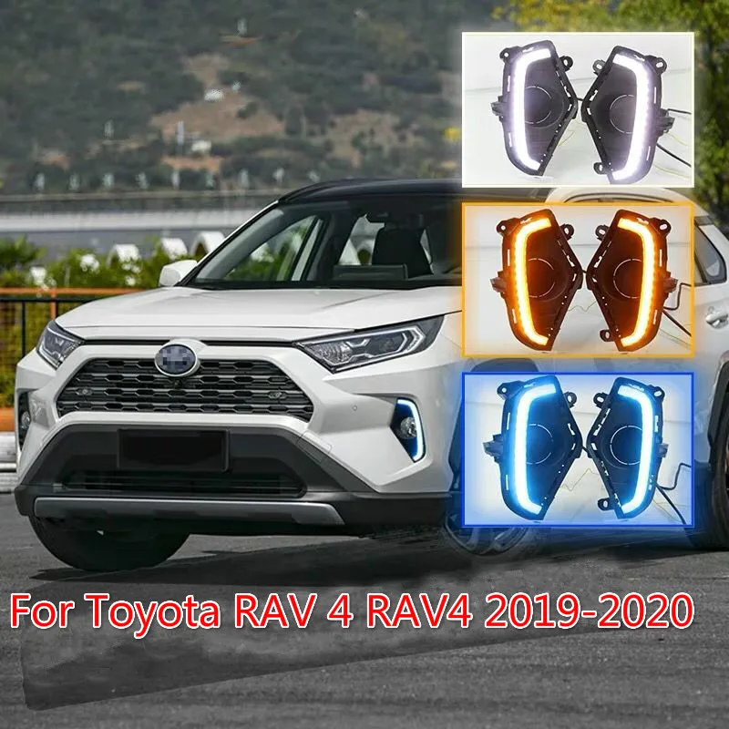

LED Daytime Running Light For Toyota RAV 4 RAV4 2019 Waterproof ABS 12V Car DRL fog lamp With Yellow Turn Signal style relay