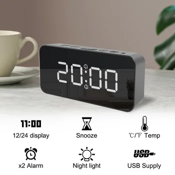 Lustrzany budzik LED zegar bezprzewodowy zegar ładowania 12H 24H cyfrowy budzik zegar cyfrowy termometr cyfrowy tanie i dobre opinie CN (pochodzenie) DIGITAL Zegarki z alarmem Digital Clock