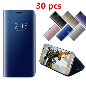 

30pcs Flip Leather Clear Smart Mirror Case For OPPO Reno 6.6 6.4 Z Realme 3 X C2 Pro F11 S+ For LG G8 V30 V40 V50 Full Cover