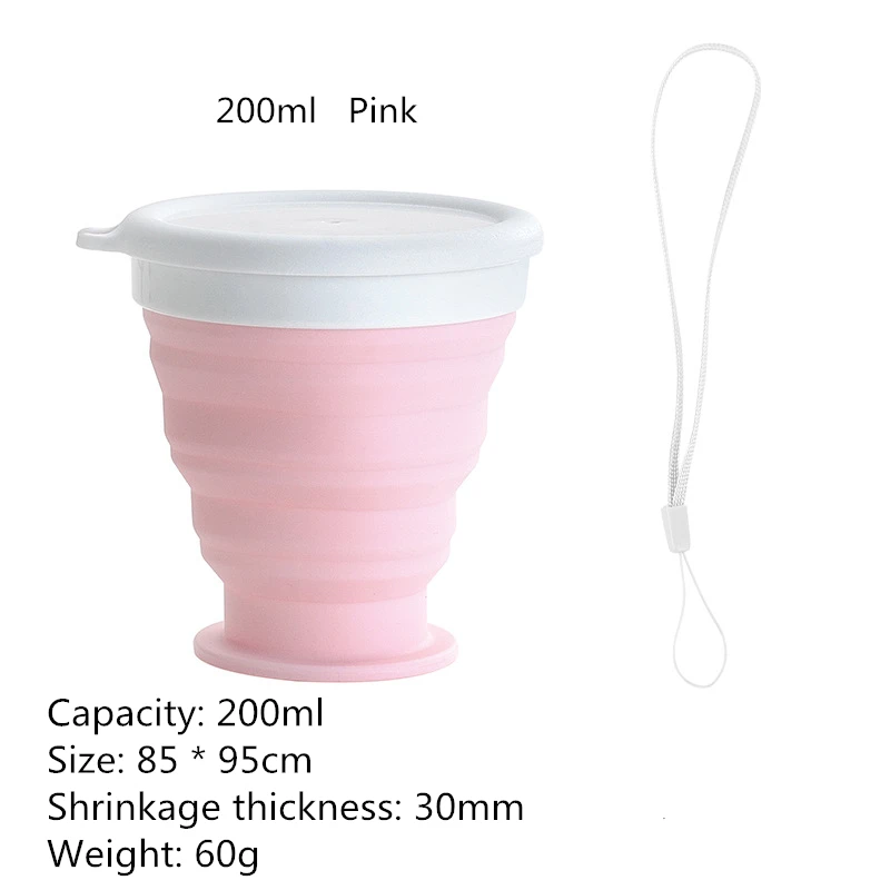 Дорожная Складная и удобная силиконовая чашка для хранения, сок, кружка для молока - Цвет: 200ml-Pink