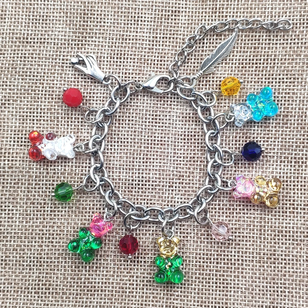 Cute Romantic Acrylic Cartoon Dice Style Resin Candy Colors Stainless Steel  Charm Chain Bracelets Sexy Women Cy005-006 - Bracelets - AliExpress