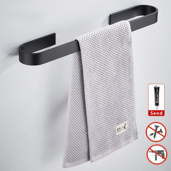 

Towel Holder Bathroom Towels Rack Hanger Black Silver 304 Stainless Steel Wall Hanging Towel Bar Organizer Kitchen Towel Holder