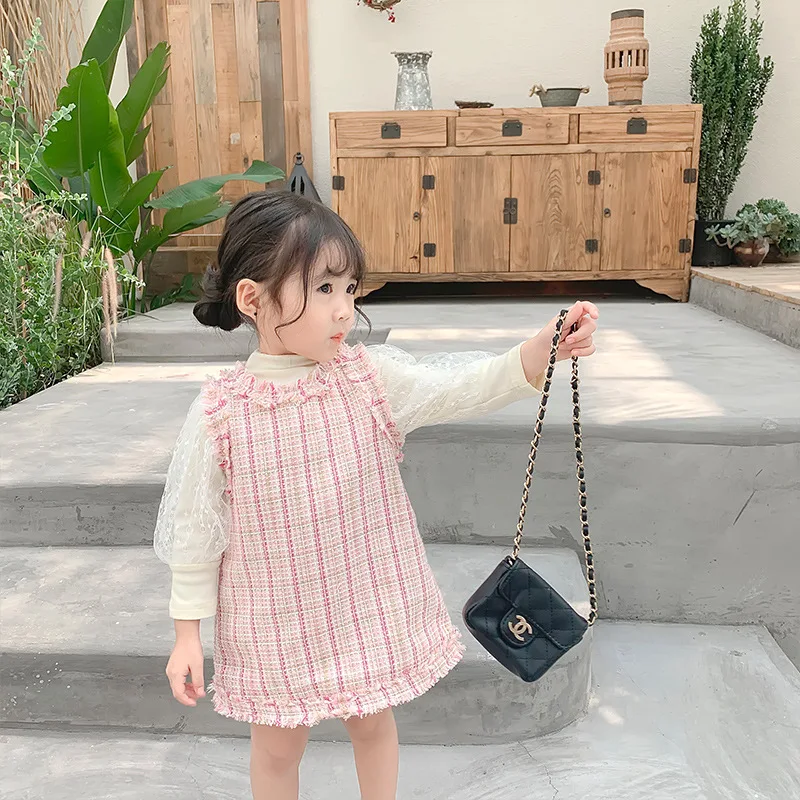 Г. Новое поступление, Осеннее хлопковое клетчатое мини-платье принцессы без рукавов в Корейском стиле для милых маленьких девочек