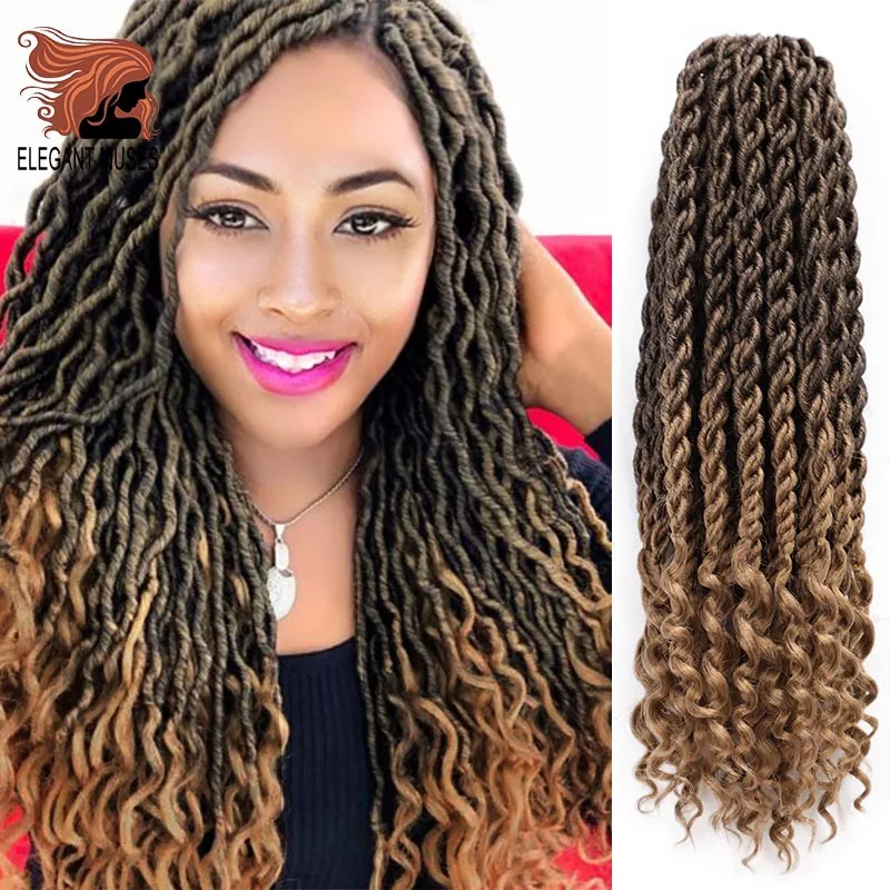 Elegant Muses Bohemian Crochet Braids Faux Locs Curly Crochet Hair 18inch 24 Strands Ombre Braiding Extensions Synthetic Hair