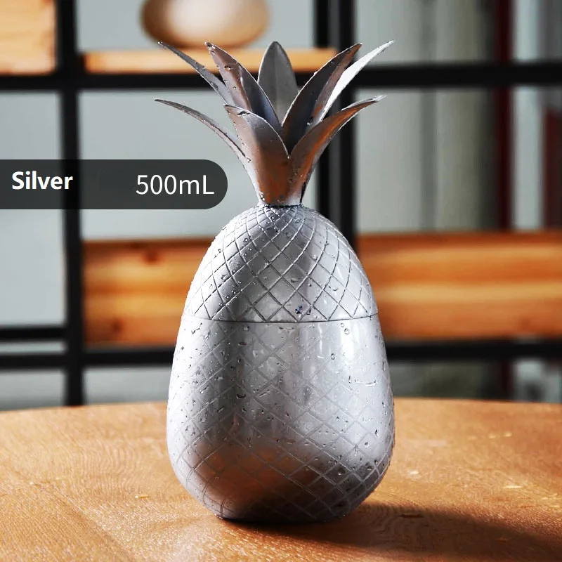 Silver Ананас стакан/кружка из нержавеющей стали серебро розовое золото коктейль сок питьевой чашки кружки бар специальная Питьевая утварь - Цвет: Silver
