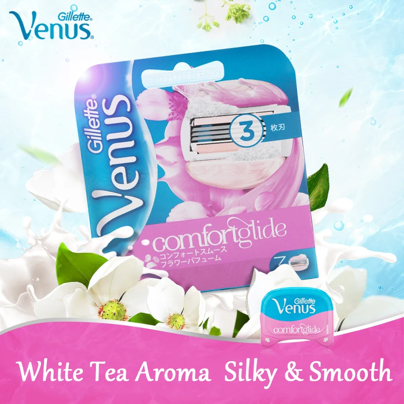 3 Pcs Gillette Venus Straight Razor Blades Replacement Comfortglode  White Tea Ultra Thin 3 Layer blades Fit Woman Body Curve