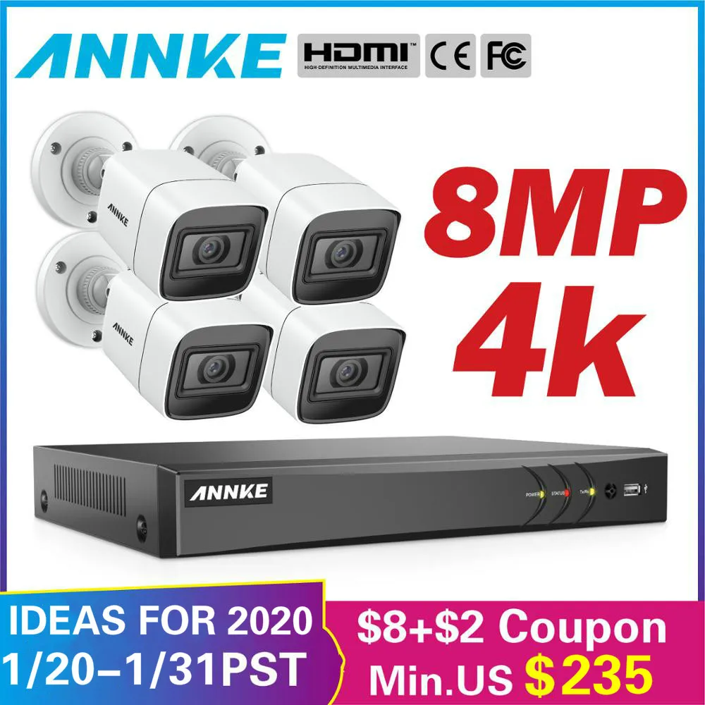 Ceny ANNKE 4K HD ultra przejrzysty materiał 8CH system bezpieczeństwa cctv 5w1 DVR z 4X8 MP zewnętrzna kamera monitorująca wideo odporna na warunki atmosferyczne