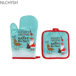 2pcs Oven Mitts and Pot Holders Set Heat Resistant Kitchen Microwave Gloves for Christmas Baking Grilling BBQ