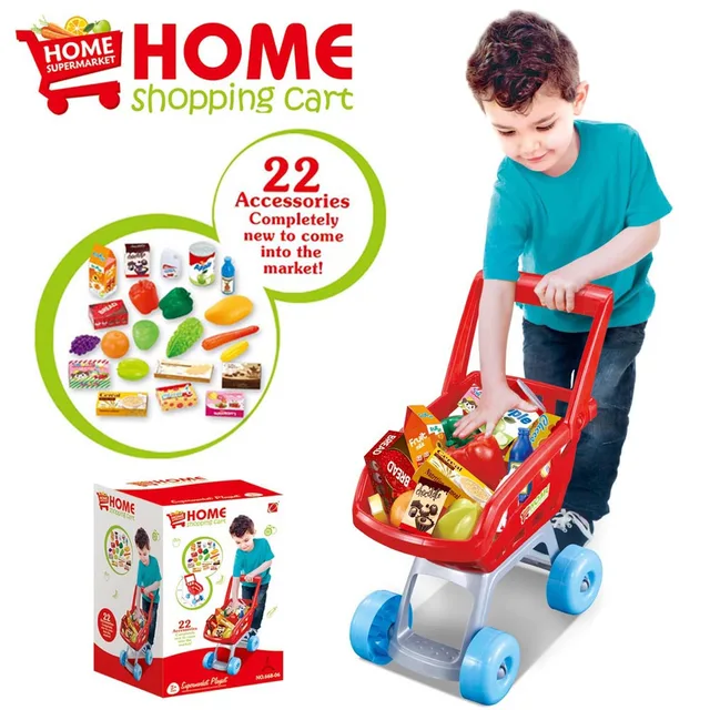 Super Market Toy Set  Plastic Shopping Cart For Kids Toy Interactive Kid Shopping Basket Trolley pretend play food Kitchen Toys 1