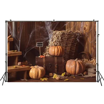 

Halloween Photography Backdrops Interior Chalet Pumpkins Haystack Newborn Baby Kids Photo Backgrounds Stusio Props W-4157