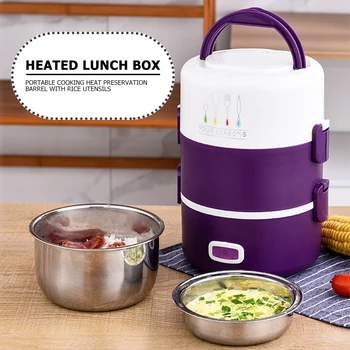 

220V Mini Electric Rice Cooker 2/3 Layers Available Steamer Stainless Steel Inner Portable Meal Thermal Heating Lunch Box