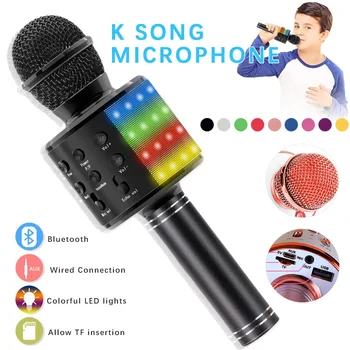 

Wireless Bluetooth Microphone Karaoke Condenser MicrophoneProfessional Mic Radio Studio Recording Mic with LED Light
