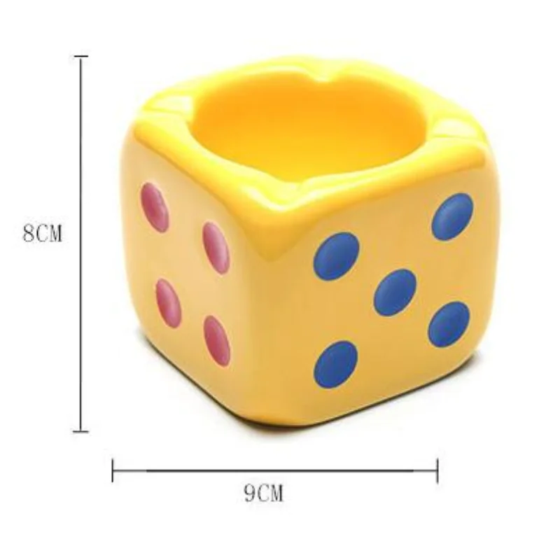 1PC Creative Ceramic Ashtray Unique Dice Shaped Cigarette Ashtray Adorable Ash Tray Desktop Adornment For Home Office Decor