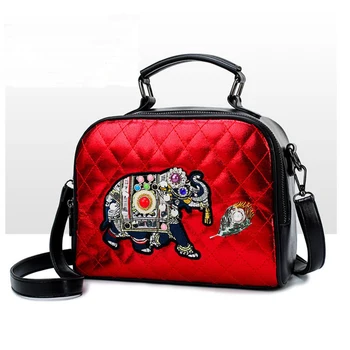 

2020 new rhombus check fashion shoulder bag animal pattern embroidery female bag PU elephant rhinestone small square bag Z87