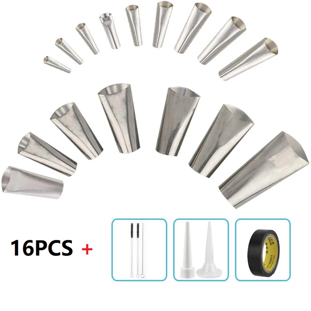 16pcs Caulking Gun Nozzles Stainless Steel Glass Glue Nozzles Sealant Silicone Caulking Tips Finisher With Brush Tape
