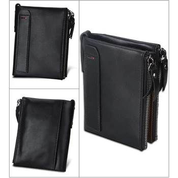 

Fashion Men Cowhide Leather Credit Card Holder RFID Anti Theft Wallet Purse Male Business Zipper Short Card Case Bag