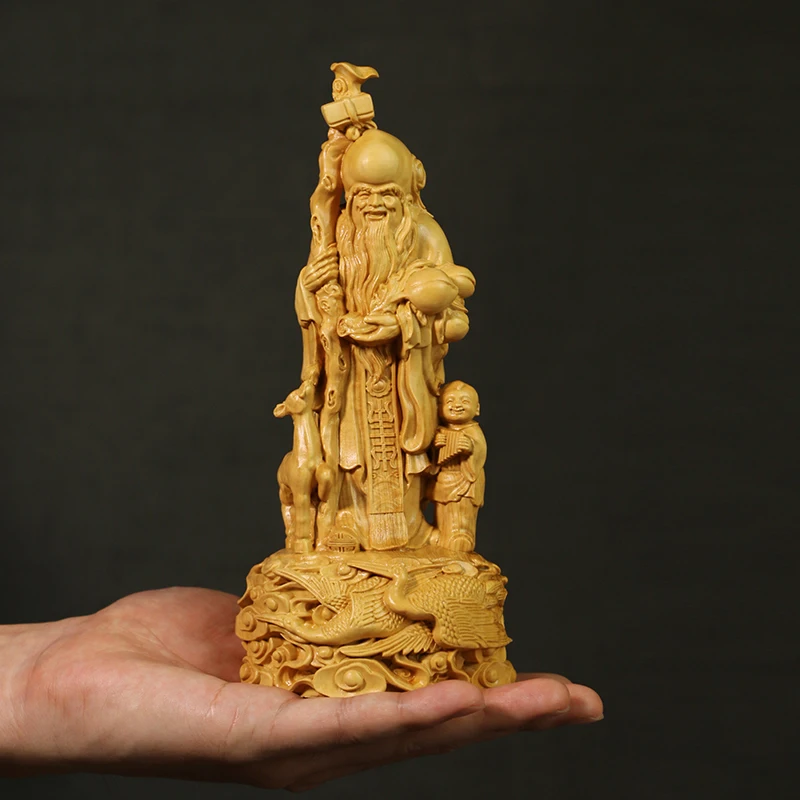 20 см Бог долголтия Boxwood скульптура старшая подарок на день рождения твердая