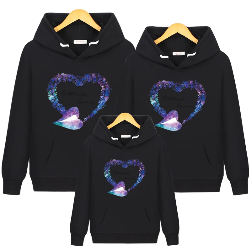 Love Hoodie Sweatshirt Ins Cartoon Fuuny Father Mother Parent-child Clothing Family Matching Outfits Gifts for Kids Dropshipping - Цвет: black love hoody