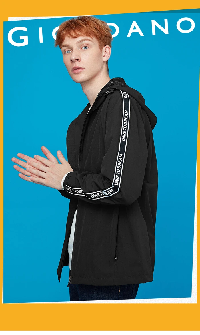 Giordano мужские куртки лента с буквами сетчатая подкладка с капюшоном Roupa Masculina Молния Fly Pocket Chaquetas Para Hombre 01079736