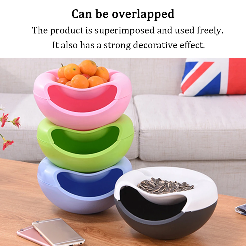 Creative Lazy Snack Bowl Plastic Double-Layer Snack Storage Box Bowl Fruit Bowl And Mobile Phone Bracket Chase Artifact 4Colors