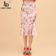 LD Linda della Мода для подиума летние Повседневная юбка Для женщин лилии с цветочным принтом Высокая Талия Женская стильная юбка фасона "Русалка"