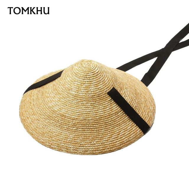 Women Wide Brim Straw Hat Long Strap Conical Hat Beach Vacation Travel Hats