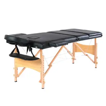 

Folding Portable Beech Leg Beauty Massage Table 60CM Wide Adjustable Height Black ship from US drop shipping