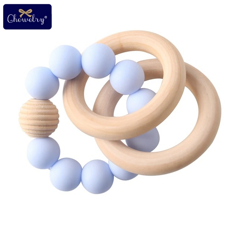 Candy Blue Rattle Детский Прорезыватель 1 шт. деревянное кольцо для прорезывания зубов силиконовые бусины 15 мм Прорезыватели грызунок Прорезыватель детские погремушки игрушки для детей Товары для детей - Цвет: Candy Blue Rattle