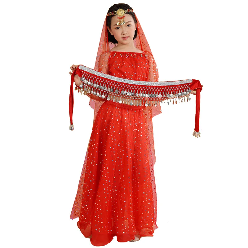 Костюмы для танца живота для девочек, детские костюмы для танца живота, индийские танцевальные костюмы для выступлений в Болливуде, комплект одежды для восточных танцев