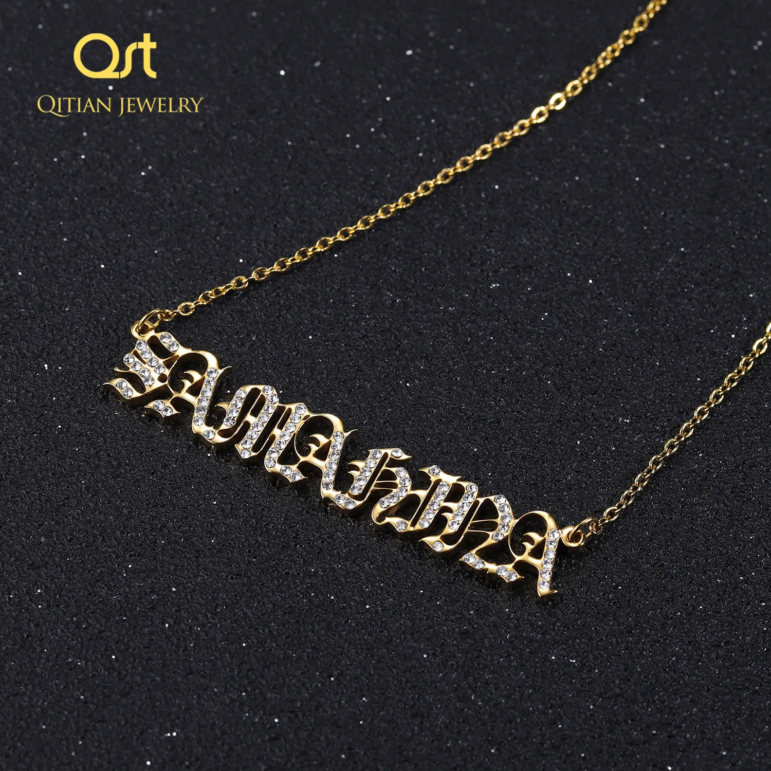 Qitian подвеска с кристаллами, заказное имя, ожерелье с подвеской, персонализированное циркониевое ожерелье с надписью, ожерелье для женщин, ювелирные изделия, подарки
