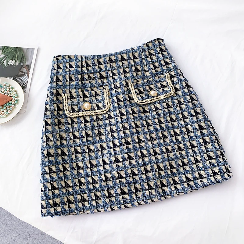 

2019 Winter & Autumn New Arrival Sliming Thin Plaid Skirt A-line Skirt Thick Tweed Skirt Short Skirt Plus Size Free Shipping