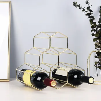

Simple and stylish honeycomb metal wine rack 6 Bottles Wine Storage Holder Space Wines Protector Kitchen bar wine storage #10543