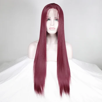 

Fashion Looking Light Red Wigs For Women Middle Part Lace Front Wig Rosy Red Glueless Synthetic Hair Wigs for Party Daily Wear