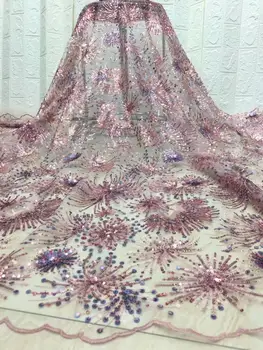 

2020 New Design fashion African Lace Fabric High Quality Sequins Mesh Lace Fabric French Tulle Lace for Wedding Dress Sewing