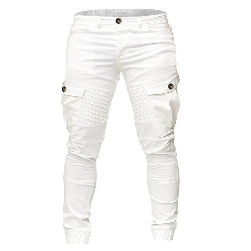 HuLooXuJi мужские брюки карго осень зима сплошной цвет морщин сплайсинга эластичный пояс карандаш брюки пот брюки US Размер: S-3XL