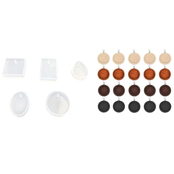 

5Pcs 5 Shapes Silicone Resin Casting Moulds with Hanging Hole & 20 Pcs Wooden Oval Pendant Frame, 25Mm