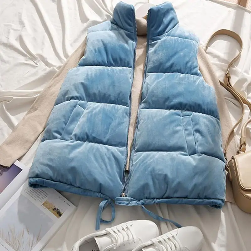 Mooie Vrouwen Mouwloze Jas Korte Beneden Katoen Vesten Solid Stand Kraag Vrouwelijke Winter Verdikking Warme Fluwelen Casual Vesten Mooie Vrouwen Mouwloze Jas Korte Beneden Katoen Vesten Solid Stand Kraag Vrouwelijke Winter Verdikking Warme Fluwelen Casual Vesten
