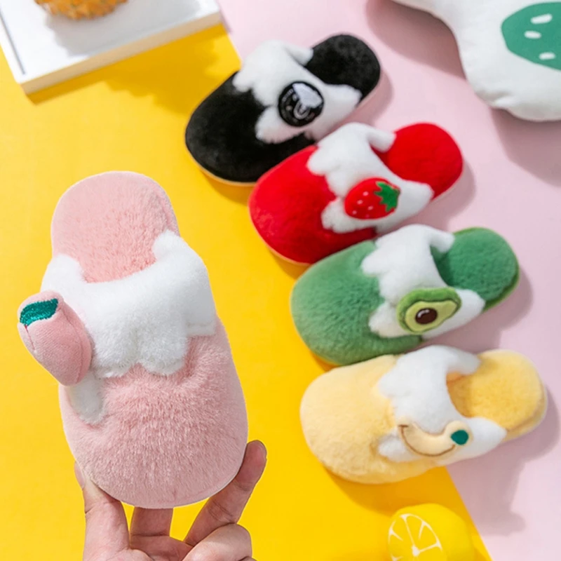 

3-8Y Kids Cotton Indoor Slippers Baby Winter Boys Girls Home Non-Slip Cute Pattern Cute Plush Warm Shoes