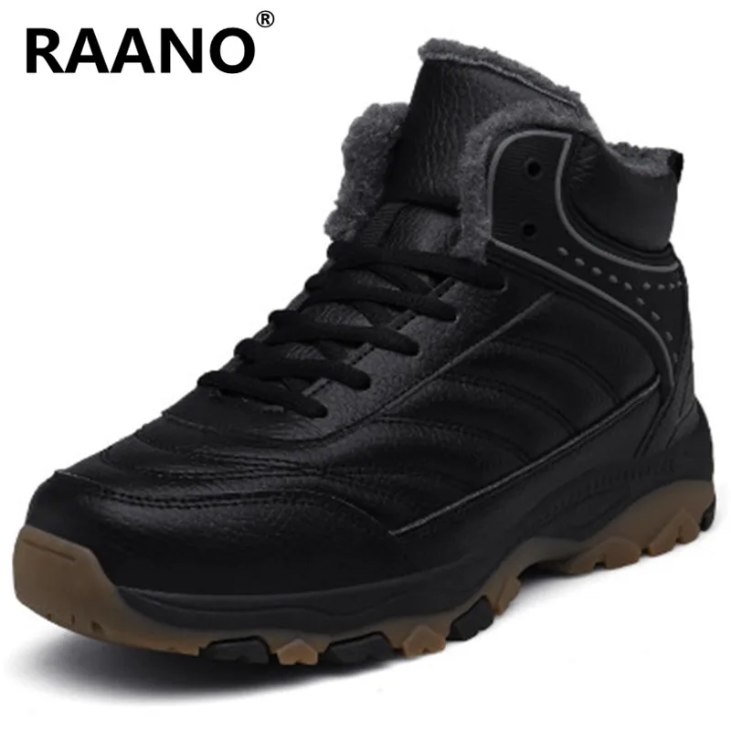 

Plus Size 46 47 48 Men'S Winter Fur Snow Boots High Quality Plush Warm Leather Ankle Boots Male Outdoor Waterproof Work Shoes