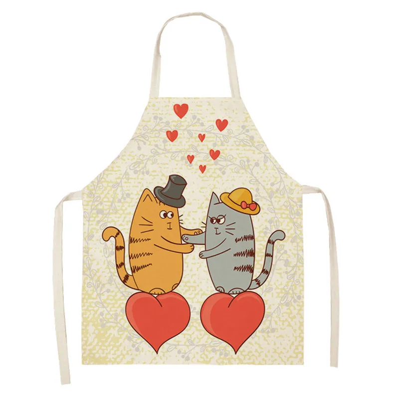 

Cartoon Cat Kitchen Aprons Cute Cats Printed Sleeveless Cotton Linen Aprons for Men Women Home Cleaning Tools