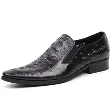 Brand 100% Genuine Leather Formal Shoes Man Oxfords Handmade Designers Crocodile Pattern Slip On Mens Dress Shoes