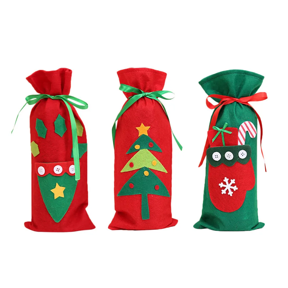 3 PCS Рождественская крышка для бутылки с красным вином сумки украшения дома вечерние Санта-Клаус Рождественская вечеринка украшения Detalles De Navidad - Цвет: 3 PCS