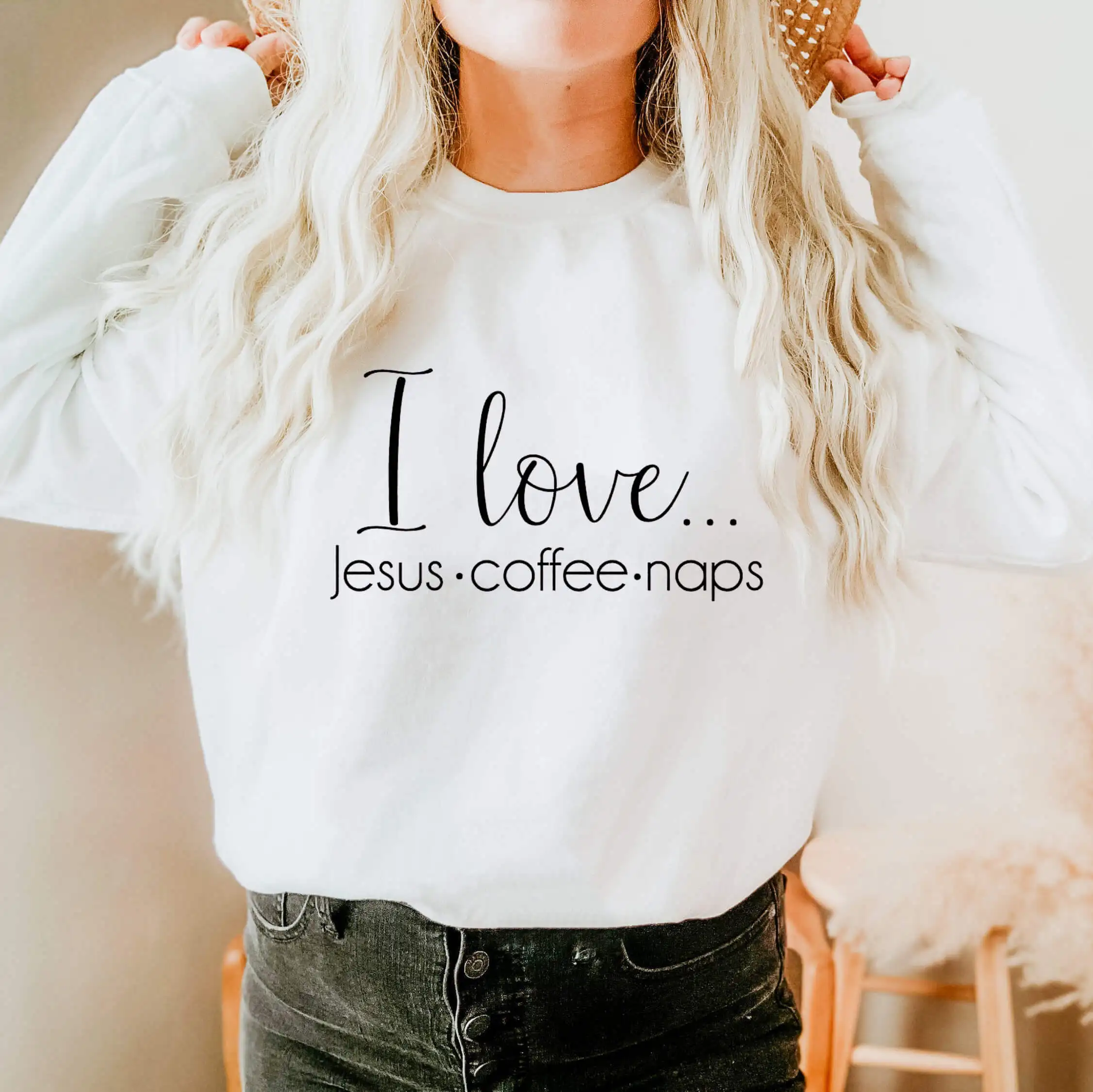 

Я люблю Иисуса кофе 100% хлопок женские Кристиан Толстовка Faith Толстовка кофемана повседневная одежда с О-образным вырезом, пуловер с длинным рукавом