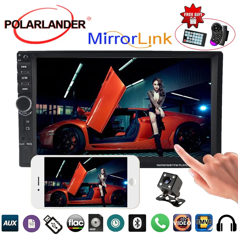 

2 Din Mirror For Android Phone Bluetooth Car Radio With Rear View Camera 7 Inch 10 Languages Mp5 Player Mirror Link Screen