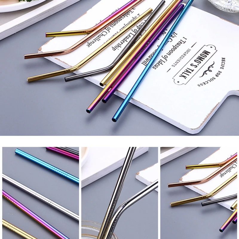 4PCS Resuable Stainless Steel Drinking Straws Home Kitchen Bar Beer Water Juice Drinkware Straws with Cleaning Brush Set