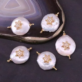 

12Pcs Pearl Charm, White Freshwater Pearl With cleart CZ/ Cubic Zirconia Micro Pave Pendants, Pearl Necklace/Bracelet,